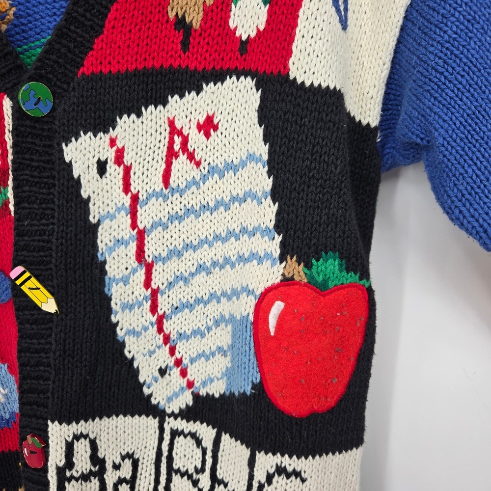 Vintage 90s Womens M Cardigan Sweater Teacher Back To School Kids Education - Picture 8 of 16